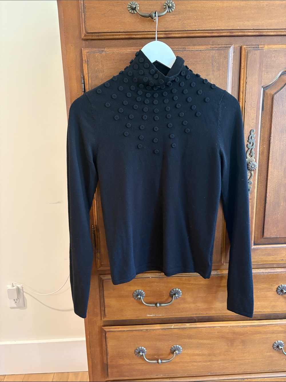 Akris PUNTO Polka Dot WOOL BLACK MOCK NECK Sweater Women SIZE US 4